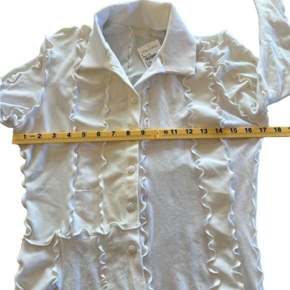 Sherris RTW lettuce trim button down white top NWT Limited Edition long sleeve - Picture 12 of 13